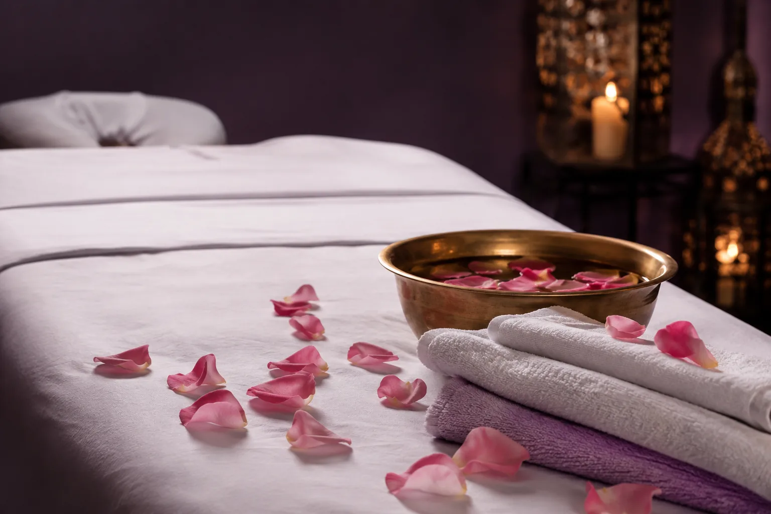 Seans öncesi hazırlanmış masaj masası — Lila Spa, Beşiktaş misafirlerine hizmet veren salon