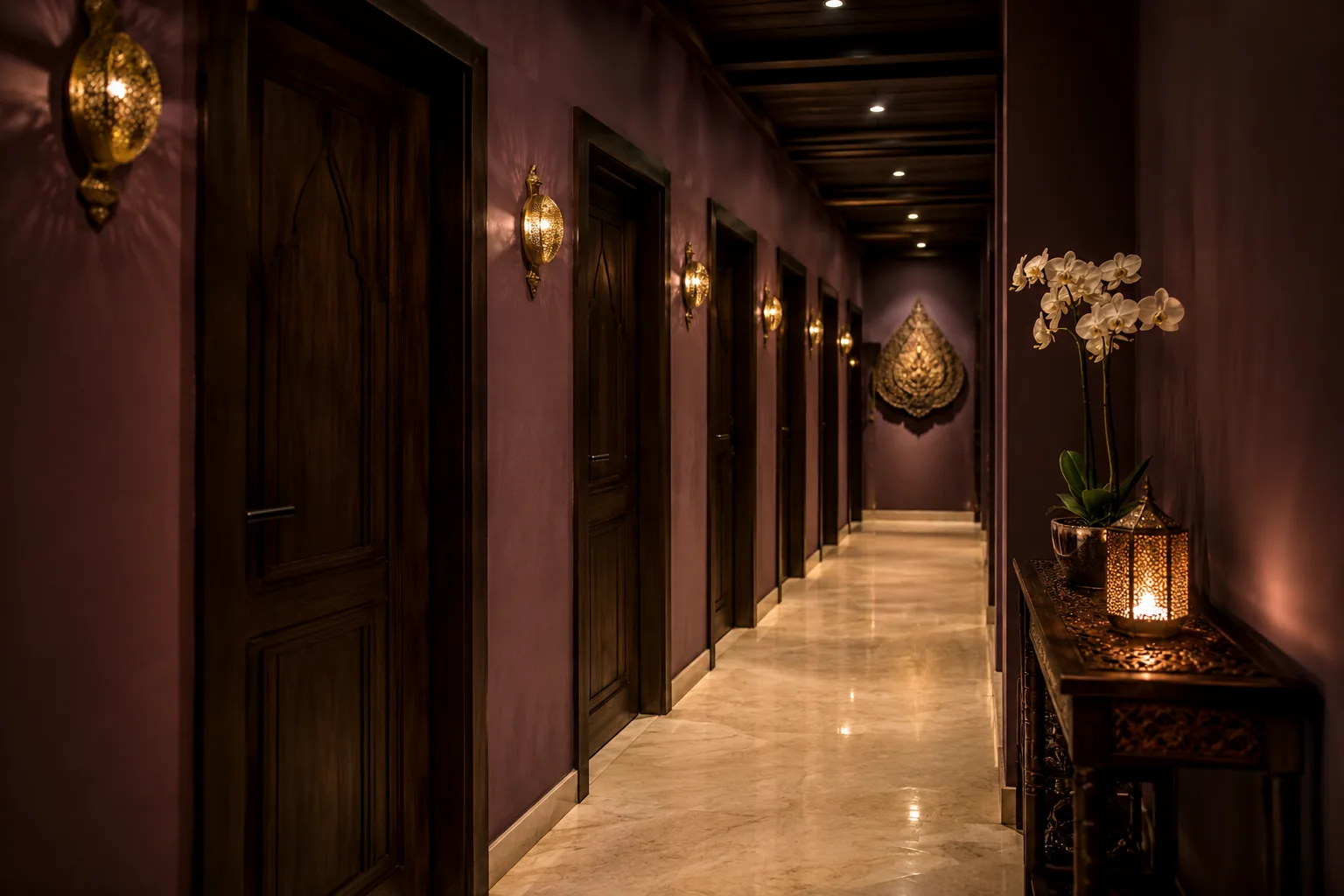 Masaj odalarının koridoru — Lila Spa, Beşiktaş misafirlerine hizmet veren salon